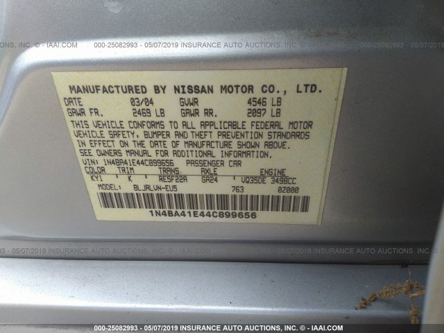 1N4BA41E44C899656 - 2004 NISSAN MAXIMA SE/SL SILVER photo 9