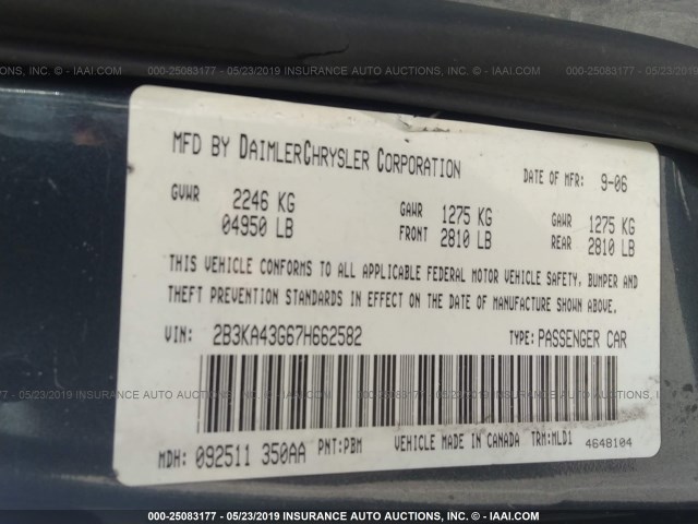 2B3KA43G67H662582 - 2007 DODGE CHARGER SE/SXT GRAY photo 9