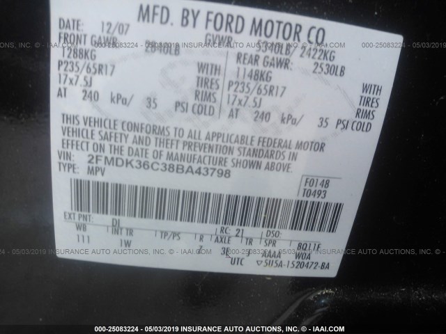 2FMDK36C38BA43798 - 2008 FORD EDGE SE Dark Blue photo 9