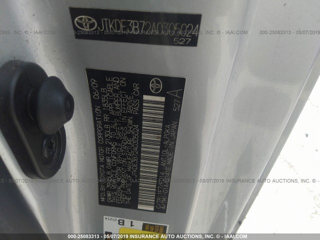 JTKDE3B72A0305024 - 2010 TOYOTA SCION TC ვერცხლისფერი ფოტო 9