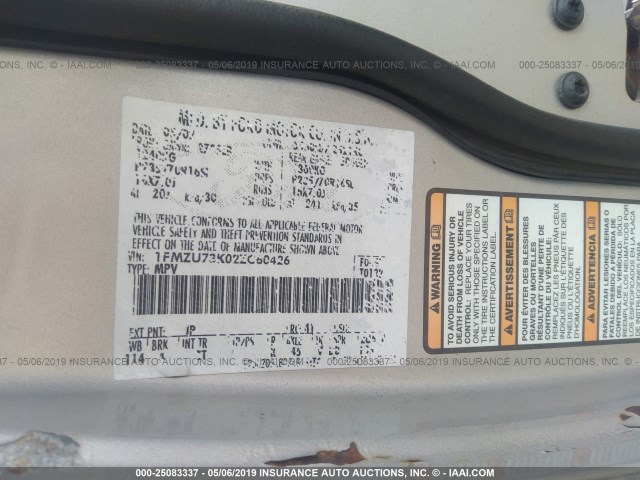 1FMZU73K02ZC60426 - 2002 FORD EXPLORER XLT SILVER photo 9