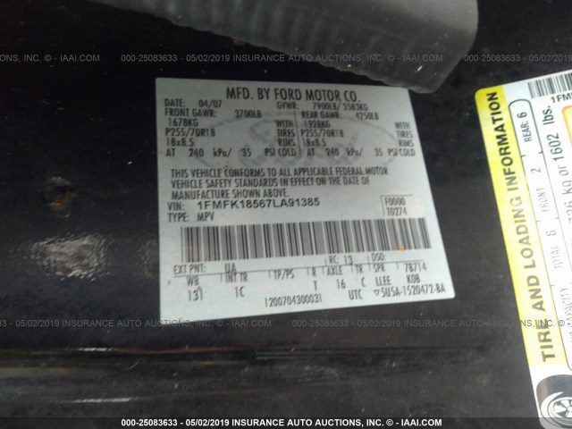 1FMFK18567LA91385 - 2007 FORD EXPEDITION EL EDDIE BAUER BLACK photo 9