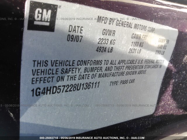 1G4HD57228U136111 - 2008 BUICK LUCERNE CXL PURPLE photo 9