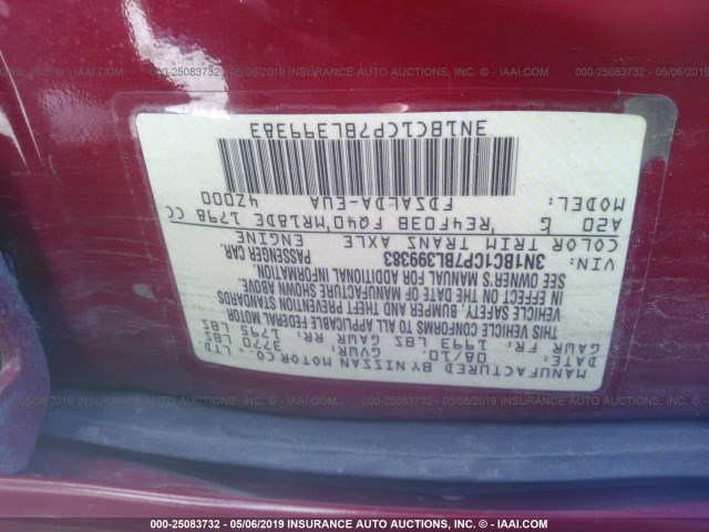 3N1BC1CP7BL399383 - 2011 NISSAN VERSA S/SL RED photo 9