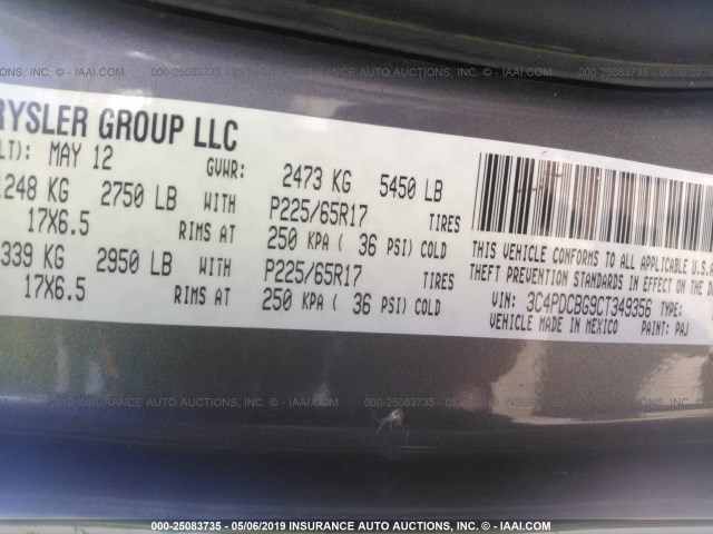 3C4PDCBG9CT349356 - 2012 DODGE JOURNEY SXT GRAY photo 9