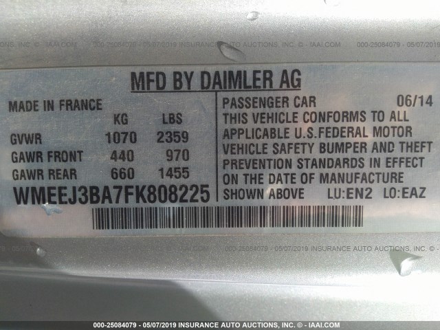 WMEEJ3BA7FK808225 - 2015 SMART FORTWO PURE/PASSION WHITE photo 9