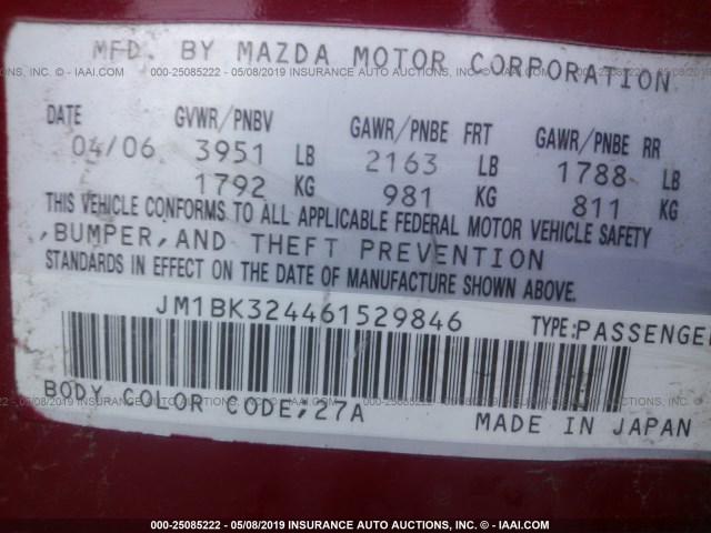 JM1BK324461529846 - 2006 MAZDA 3 S RED photo 9