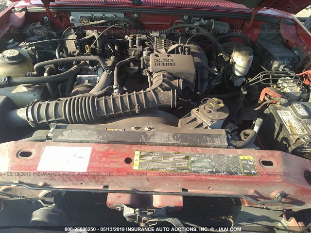 1FTYR10D07PA32126 - 2007 FORD RANGER RED photo 10