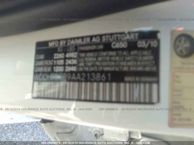 WDDHF5GB9AA213861 - 2010 MERCEDES-BENZ E 350 WHITE photo 9