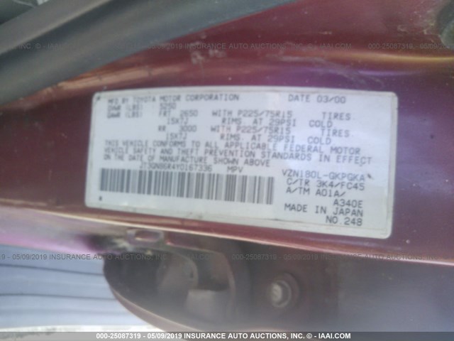 JT3GN86R4Y0167336 - 2000 TOYOTA 4RUNNER SR5 RED photo 9