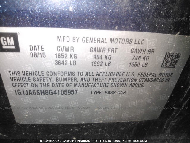 1G1JA6SH8G4106957 - 2016 CHEVROLET SONIC LS BLUE photo 9