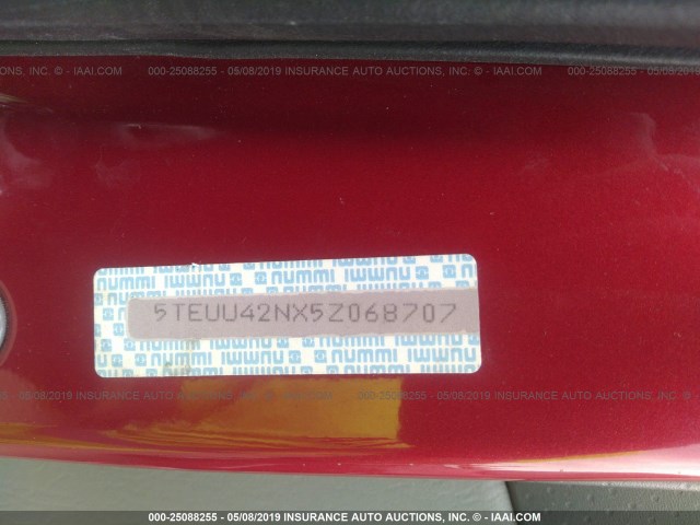 5TEUU42NX5Z068707 - 2005 TOYOTA TACOMA ACCESS CAB წითელი ფოტო 9