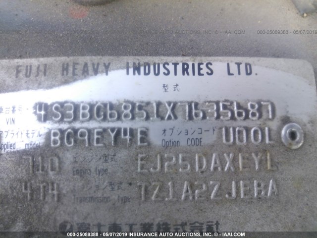 4S3BG6851X7635687 - 1999 SUBARU LEGACY OUTBACK/SSV/LIMITED/30TH GREEN photo 9