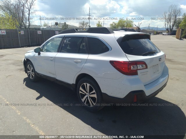 4S4BSANC8K3299939 - 2019 SUBARU OUTBACK 2.5I LIMITED WHITE photo 3