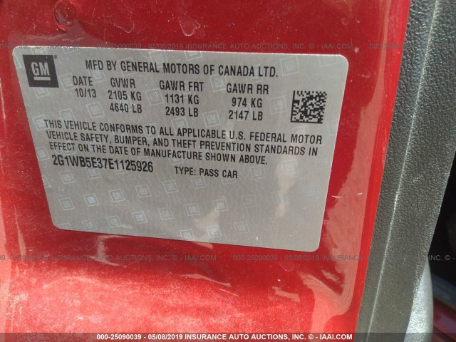 2G1WB5E37E1125926 - 2014 CHEVROLET IMPALA LIMITED LT RED photo 9