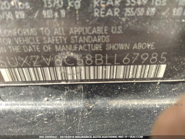 5UXZV8C58BLL67985 - 2011 BMW X5 XDRIVE50I BLACK photo 9