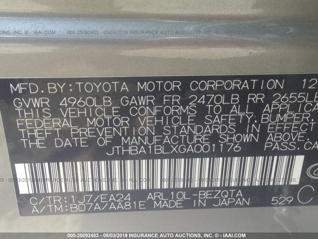 JTHBA1BLXGA001176 - 2016 LEXUS GS 200T/BASE/F SPORT GRAY photo 9