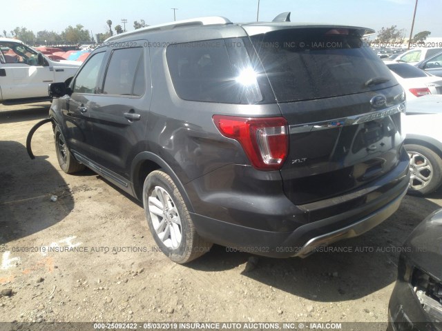 1FM5K7D89HGB40068 - 2017 FORD EXPLORER XLT GRAY photo 3