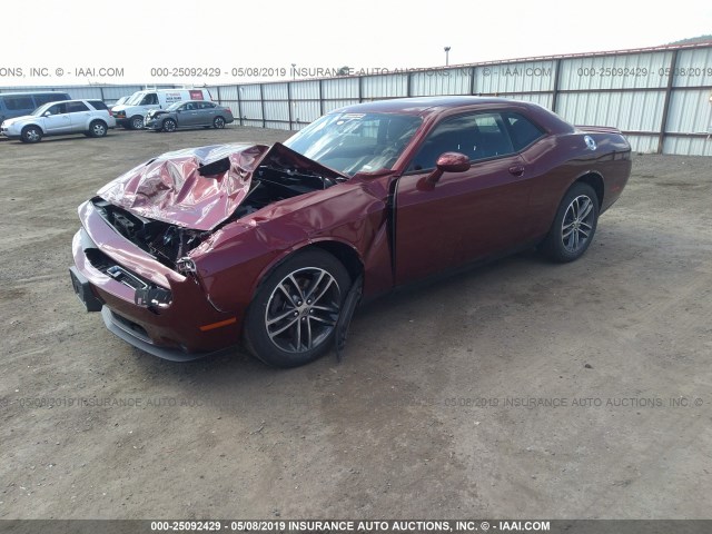 2C3CDZGG1KH628080 - 2019 DODGE CHALLENGER SXT MAROON photo 2