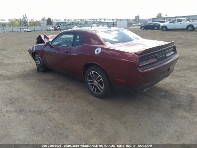 2C3CDZGG1KH628080 - 2019 DODGE CHALLENGER SXT MAROON photo 3