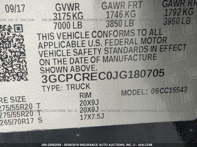 3GCPCREC0JG180705 - 2018 CHEVROLET SILVERADO C1500 LT BLACK photo 9