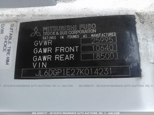 JL6DGP1E27K014231 - 2007 MITSUBISHI FUSO TRUCK FM 61F WHITE photo 9