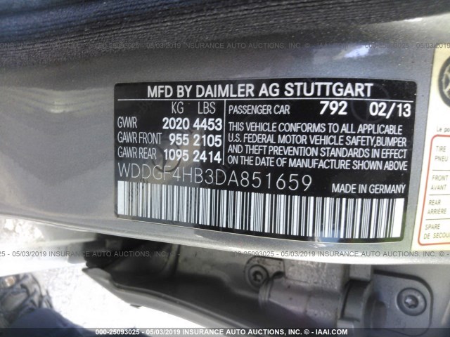 WDDGF4HB3DA851659 - 2013 MERCEDES-BENZ C 250 GRAY photo 9