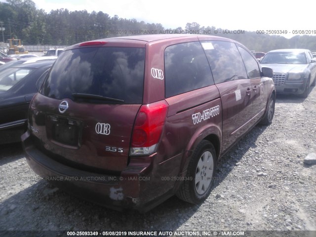 5N1BV28U54N318603 - 2004 NISSAN QUEST S/SE/SL BURGUNDY photo 4