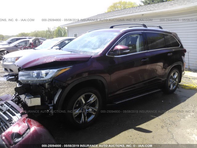 5TDDZRFH5HS378669 - 2017 TOYOTA HIGHLANDER LIMITED/LTD PLATINUM MAROON photo 2