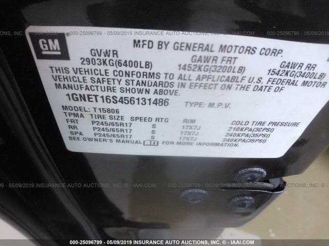 1GNET16S456131486 - 2005 CHEVROLET TRAILBLAZER EXT LS/EXT LT 黑色 照片 9