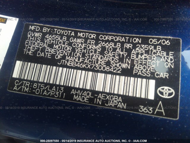 JTNBB46KX73008422 - 2007 TOYOTA CAMRY NEW GENERAT HYBRID BLUE photo 9