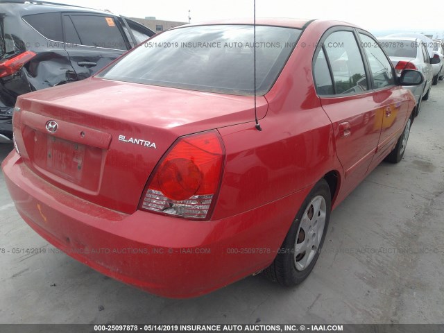 KMHDN46D25U943040 - 2005 HYUNDAI ELANTRA GLS/GT RED photo 4