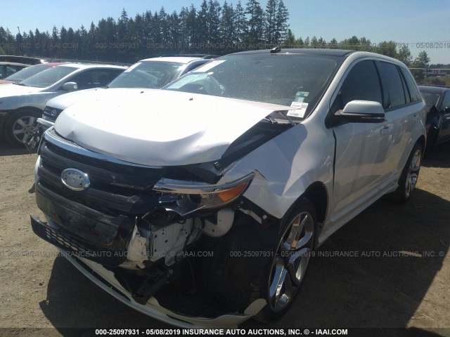 2FMDK4AKXCBA41818 - 2012 FORD EDGE SPORT WHITE photo 2