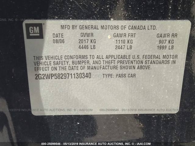 2G2WP582971130340 - 2007 PONTIAC GRAND PRIX 黑色 照片 9