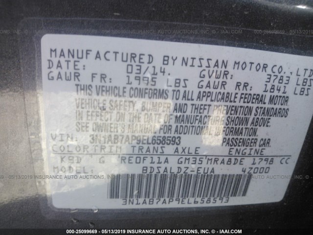 3N1AB7AP9EL658593 - 2014 NISSAN SENTRA S/SV/SR/SL BLUE photo 9