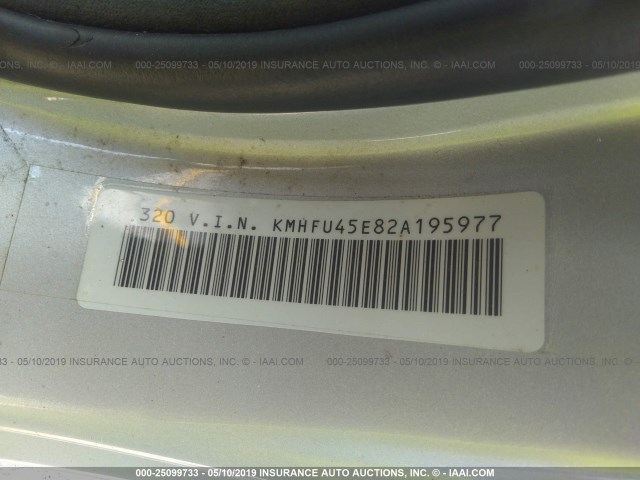 KMHFU45E82A195977 - 2002 HYUNDAI XG 350 SILVER photo 9