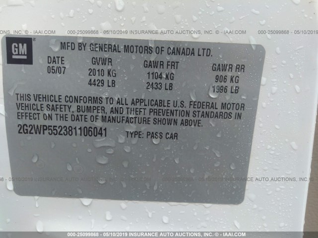 2G2WP552381106041 - 2008 PONTIAC GRAND PRIX 白色 照片 9