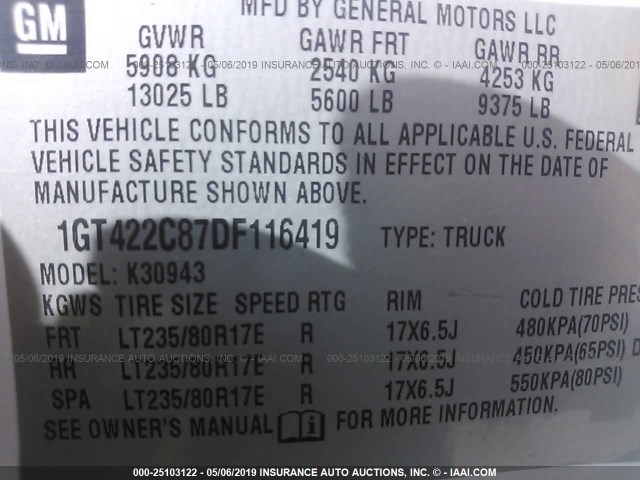 1GT422C87DF116419 - 2013 GMC SIERRA K3500 WHITE photo 9