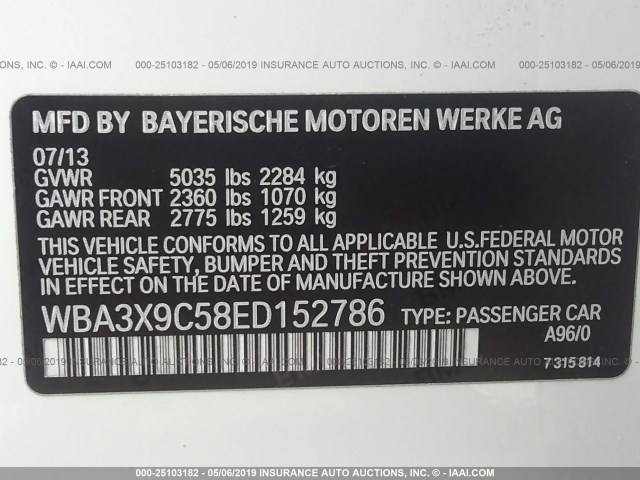 WBA3X9C58ED152786 - 2014 BMW 335 XIGT WHITE photo 9