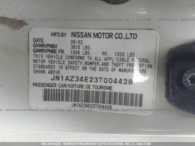 JN1AZ34E23T004428 - 2003 NISSAN 350Z COUPE WHITE photo 9