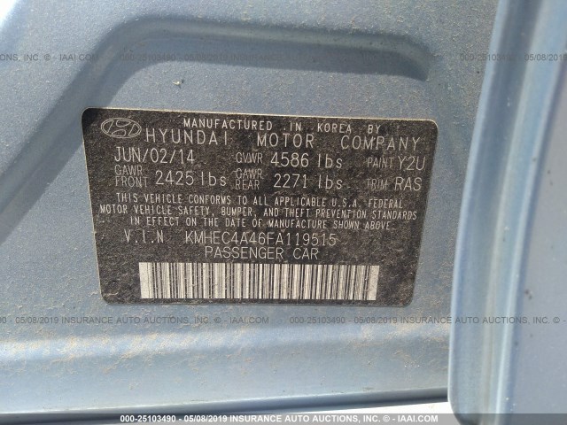 KMHEC4A46FA119515 - 2015 HYUNDAI SONATA HYBRID/LIMITED BLUE photo 9