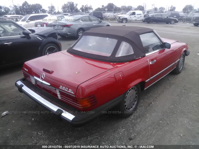 WDBBA48DXHA065513 - 1987 MERCEDES-BENZ 560 SL RED photo 4