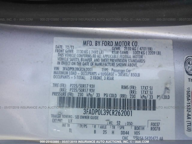 3FADP0L39CR262001 - 2012 FORD FUSION HYBRID SILVER photo 9