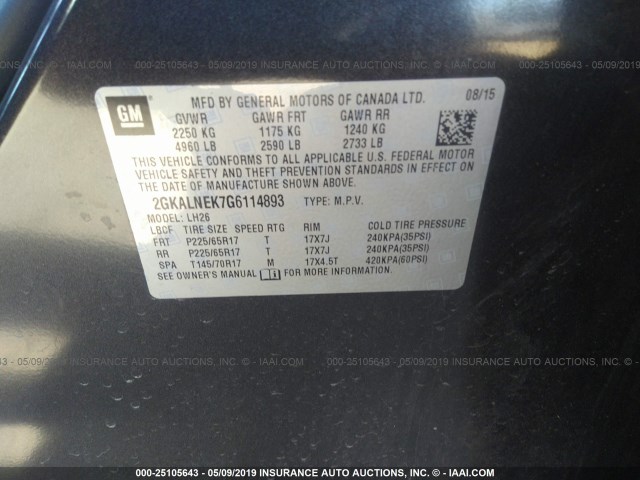 2GKALNEK7G6114893 - 2016 GMC TERRAIN SLE GRAY photo 9