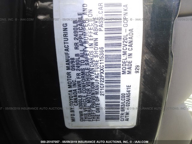 2T1CF22PXXC115366 - 1999 TOYOTA CAMRY SOLARA SE/SLE Yaşıl foto 9