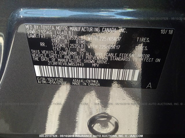 2T3RFREV8JW853449 - 2018 TOYOTA RAV4 ADVENTURE/XLE 黑色 照片 9