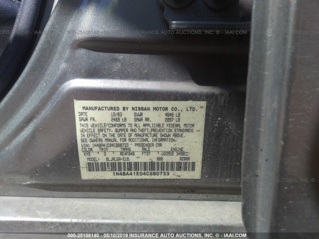 1N4BA41E04C880733 - 2004 NISSAN MAXIMA SE/SL TAN photo 9