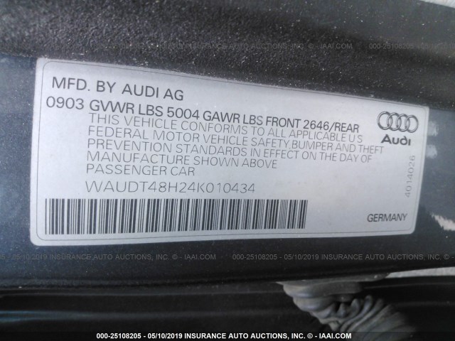 WAUDT48H24K010434 - 2004 AUDI A4 QUATTRO GRAY photo 9