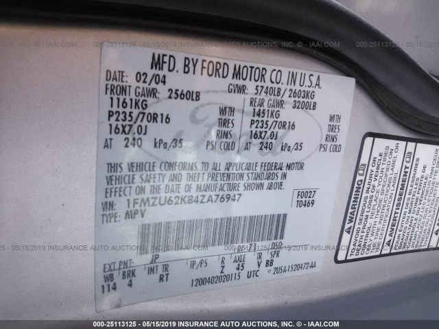 1FMZU62K84ZA76947 - 2004 FORD EXPLORER XLS/XLS SPORT Gümüş foto 9