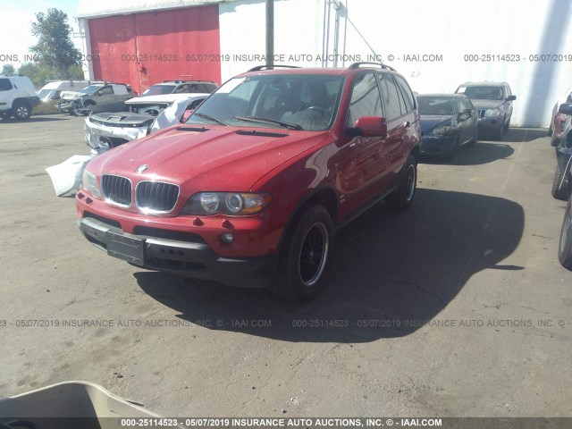 5UXFA13585LY01610 - 2005 BMW X5 RED photo 2